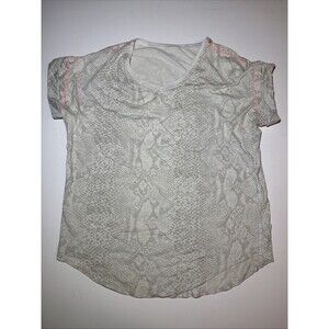 Lululemon Women's Weekender Snake Print Tee Sz 12 Gray White Crew Neck Shirt Top